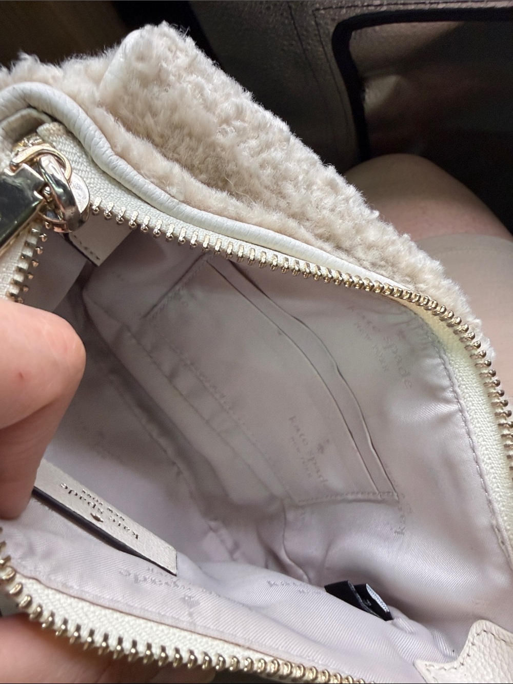 Kate Spade Rosie Faux Shearling Waist Belt Bag Fanny Pack Tan Fuzzy Furry Boho - Picture 8 of 16